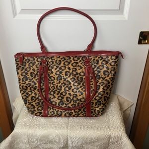 Leopard print vinyl tote